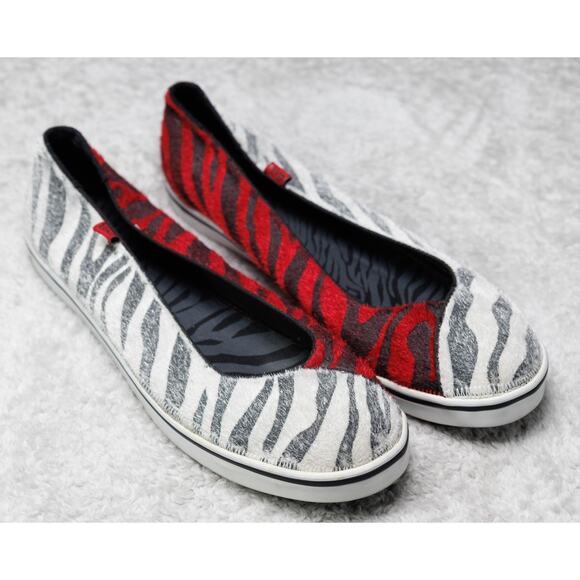 Vans Caliente Zebra Print Slip on Red Black White Sneakers Ballet Womens 10.5 - Picture 1 of 16